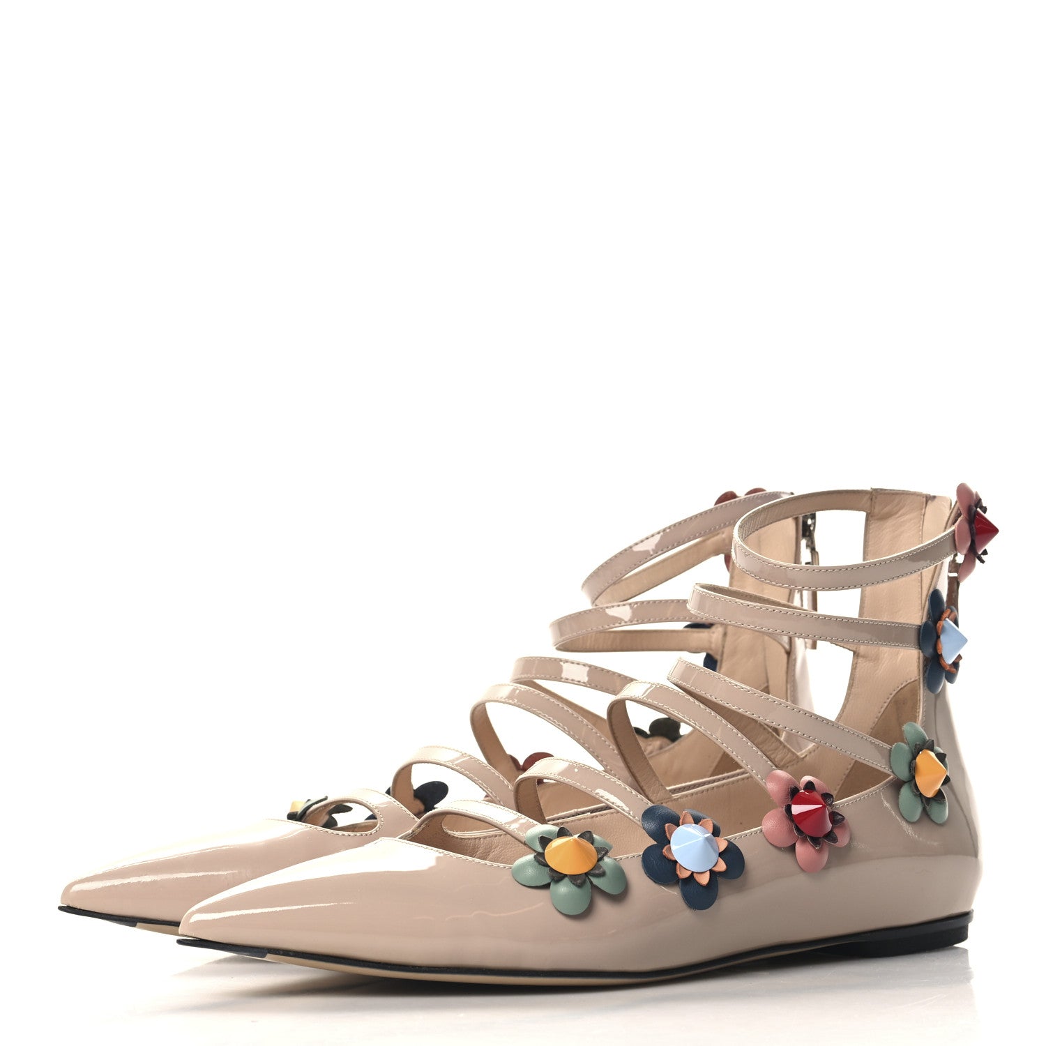 Fendi Patent Flowerland Strappy Flats 39 Nude 4 of 8