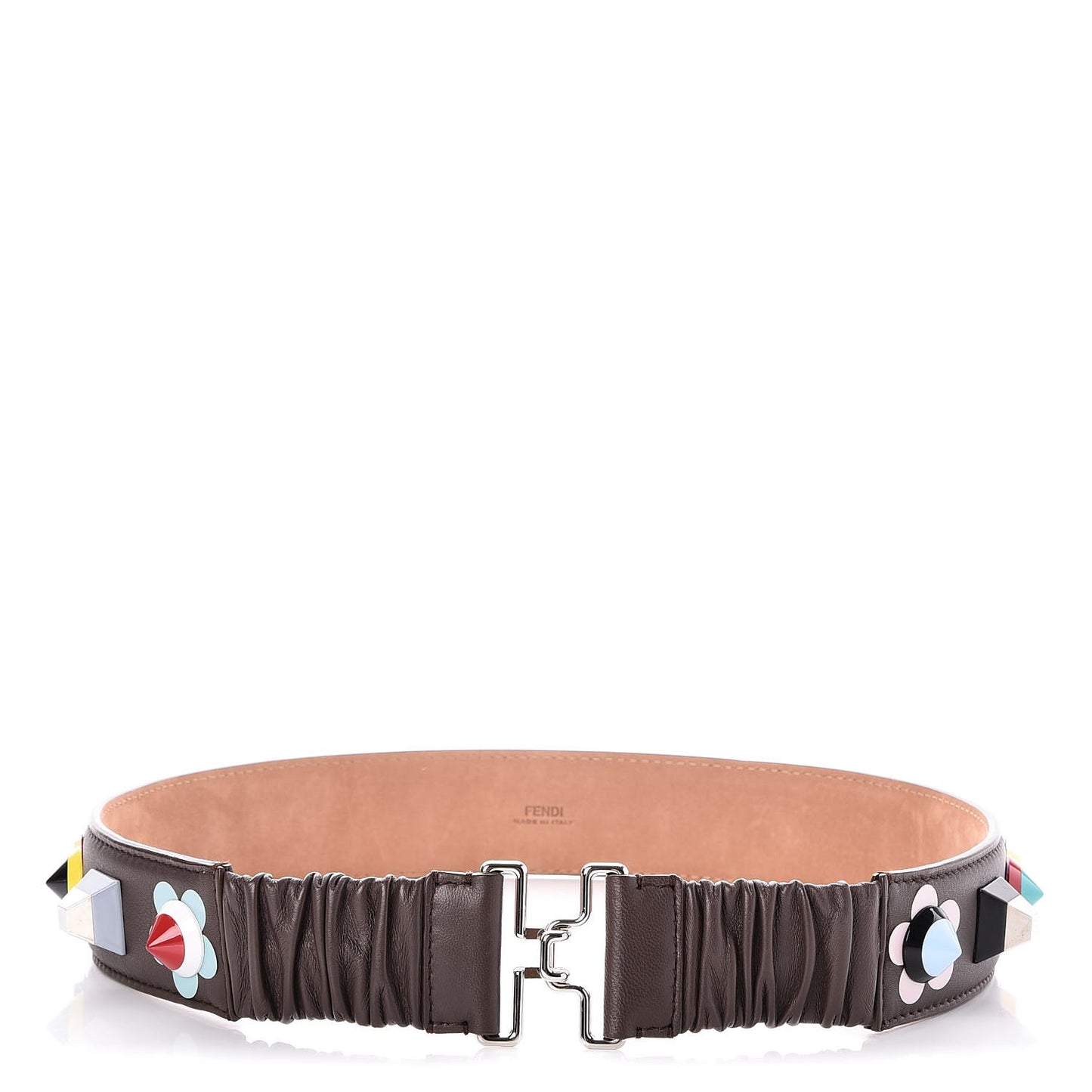 Calfskin Studded Belt 75 30 Brown Multicolor
