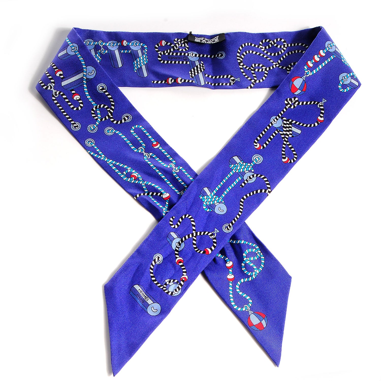 Hermes Silk Cordages Twilly Scarf Bleu Klein Turquoise Rouge 1 of 4