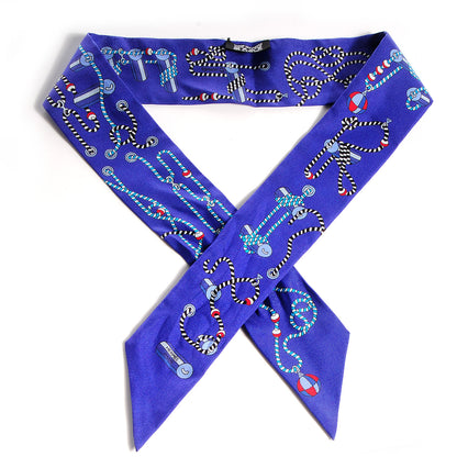 Hermes Silk Cordages Twilly Scarf Bleu Klein Turquoise Rouge 1 of 4