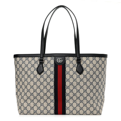 Gucci GG Supreme Monogram Textured Calfskin Web Medium Ophidia Shopping Tote Beige Blue 1 of 10