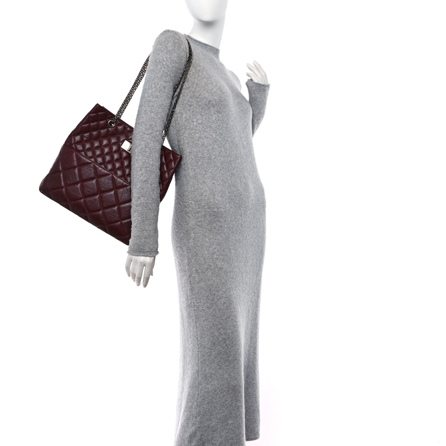 Chanel Aged Calfskin Quilted Reissue 2.55 Tote Dark Burgundy 2 of 11