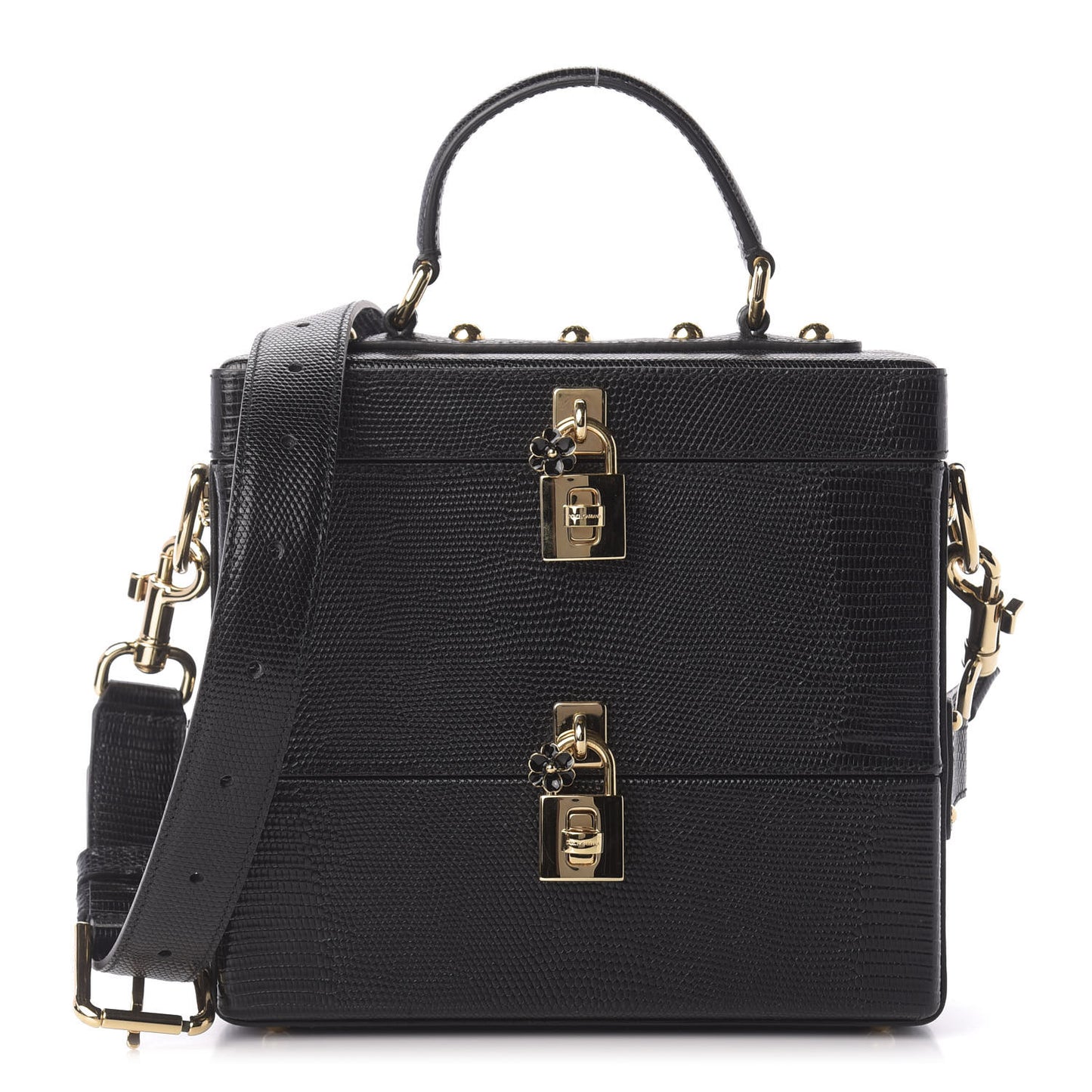 Lizard Embossed Calfskin Box Bag Black