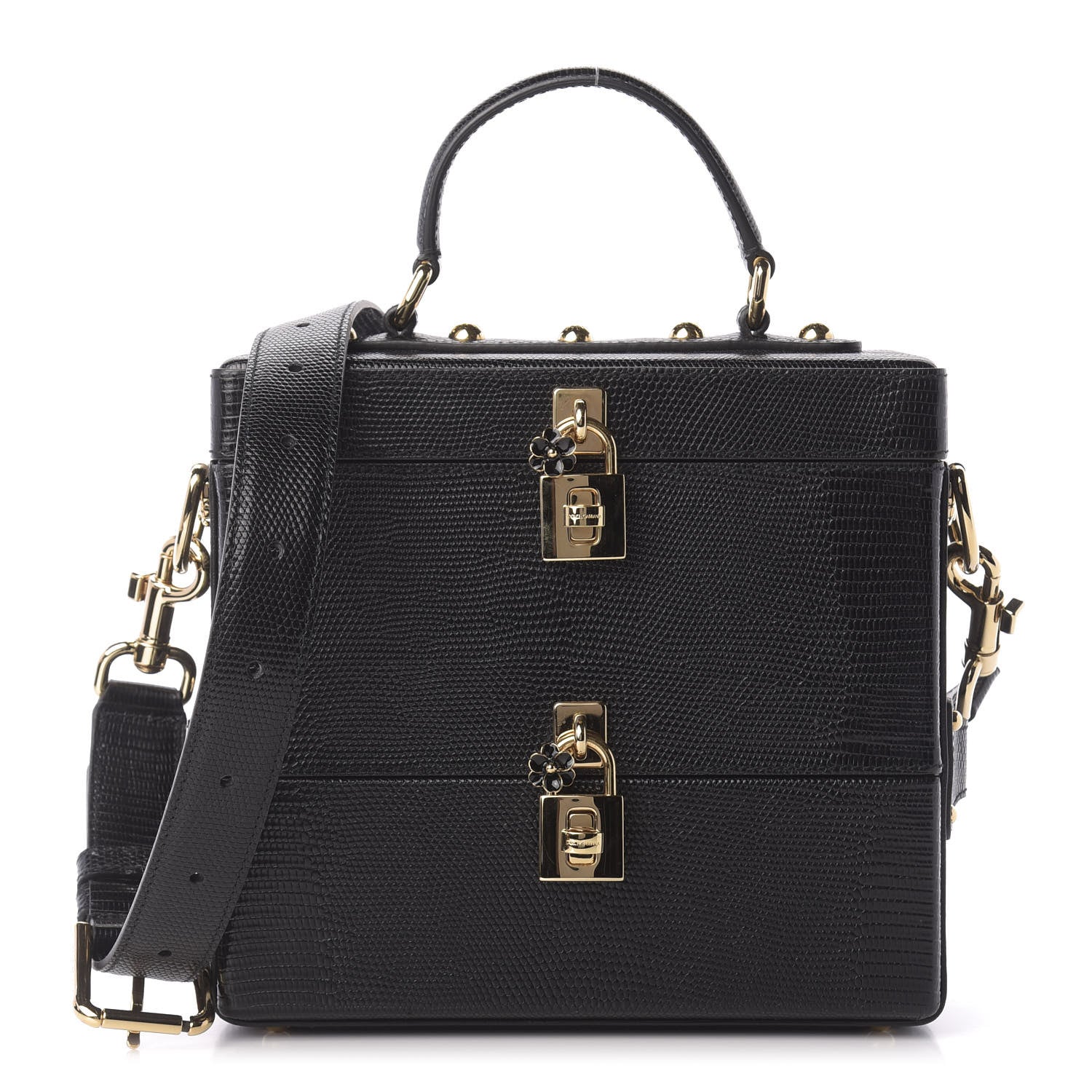 Dolce & Gabbana Lizard Embossed Calfskin Box Bag Black 1 of 10
