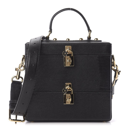 Dolce & Gabbana Lizard Embossed Calfskin Box Bag Black 1 of 10