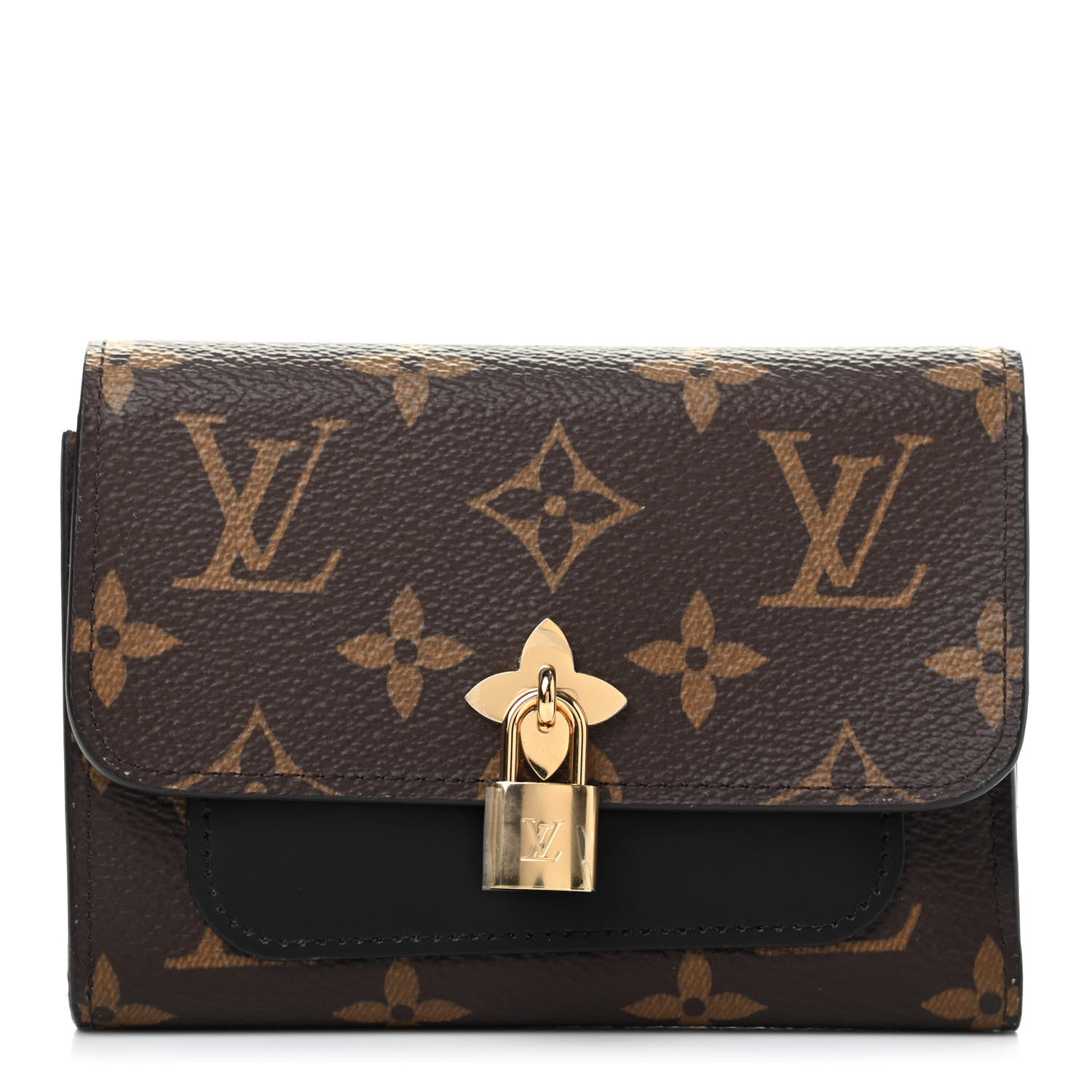 Louis Vuitton Monogram Flower Lock Compact Wallet Black 1 of 7