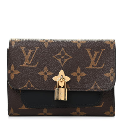 Louis Vuitton Monogram Flower Lock Compact Wallet Black 1 of 7
