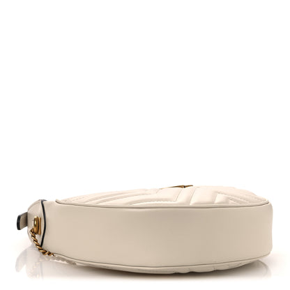 Gucci Calfskin Matelasse Chevron Mini GG Marmont Half Moon Hobo Mystic White 3 of 9