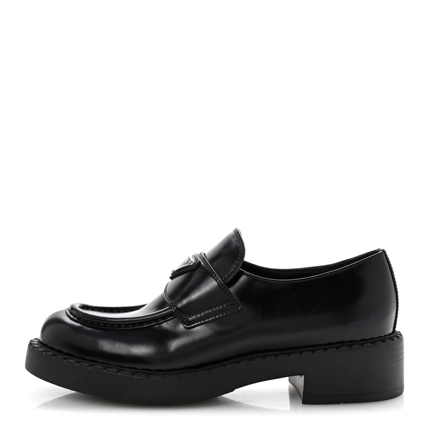 Prada Spazzolato Metal Triangle Logo 50mm Loafers 38 Black 1 of 9