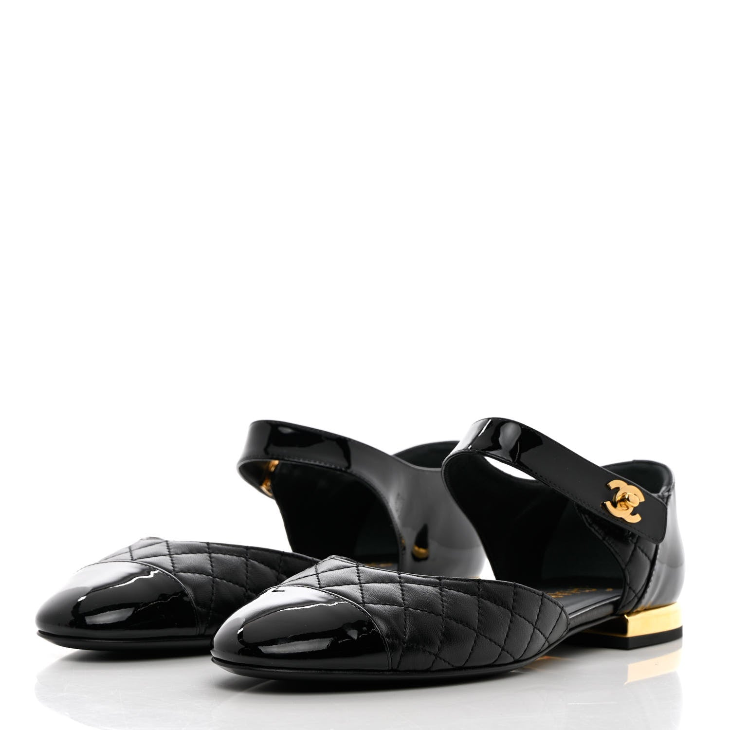 Chanel Patent Lambskin Quilted Cap Toe Ballerina Flats 38.5 Black 3 of 11