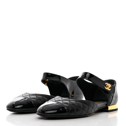 Chanel Patent Lambskin Quilted Cap Toe Ballerina Flats 38.5 Black 3 of 11
