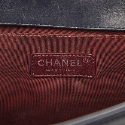Chanel Calfskin Woven Medium Boy Flap Navy Green 6 of 14