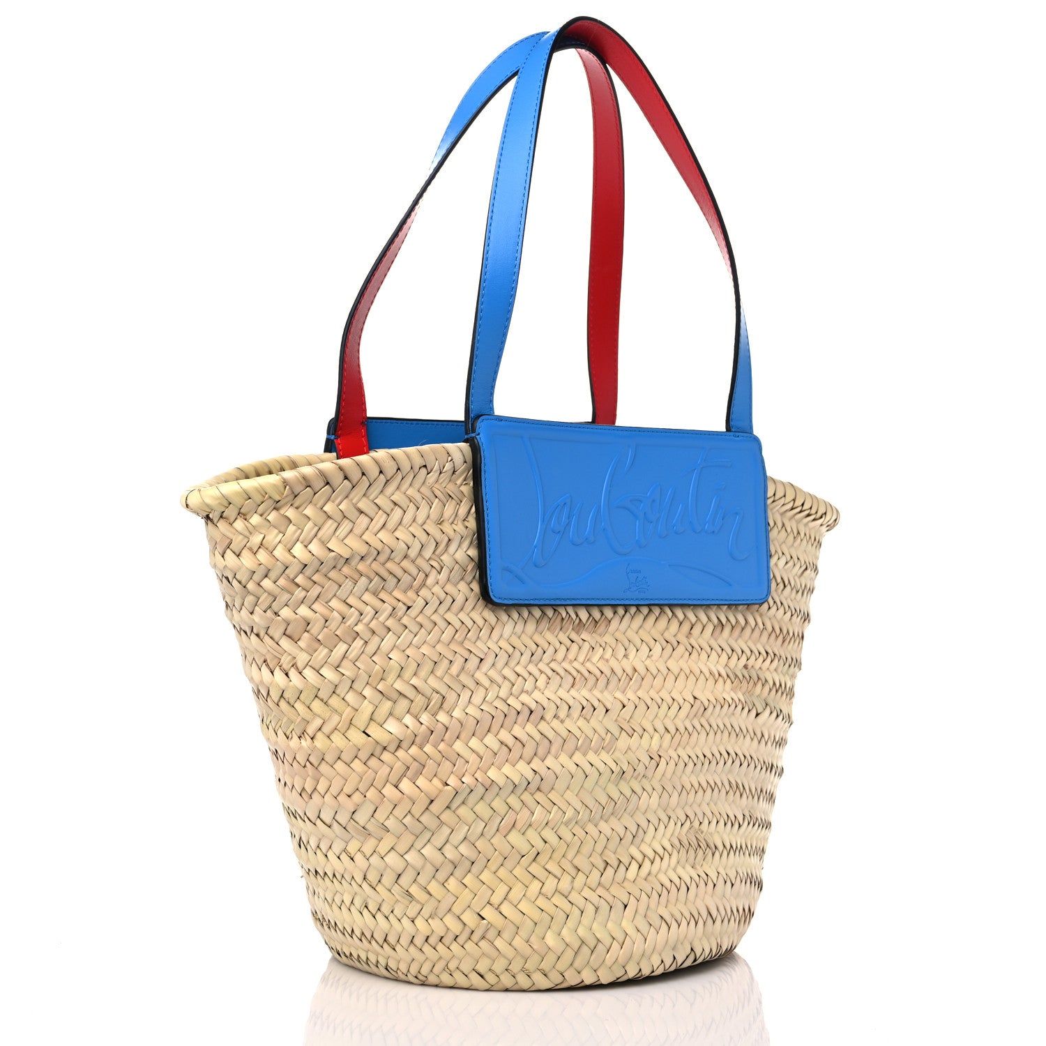 Christian Louboutin Woven Straw Loubishore Tote Blue 3 of 10