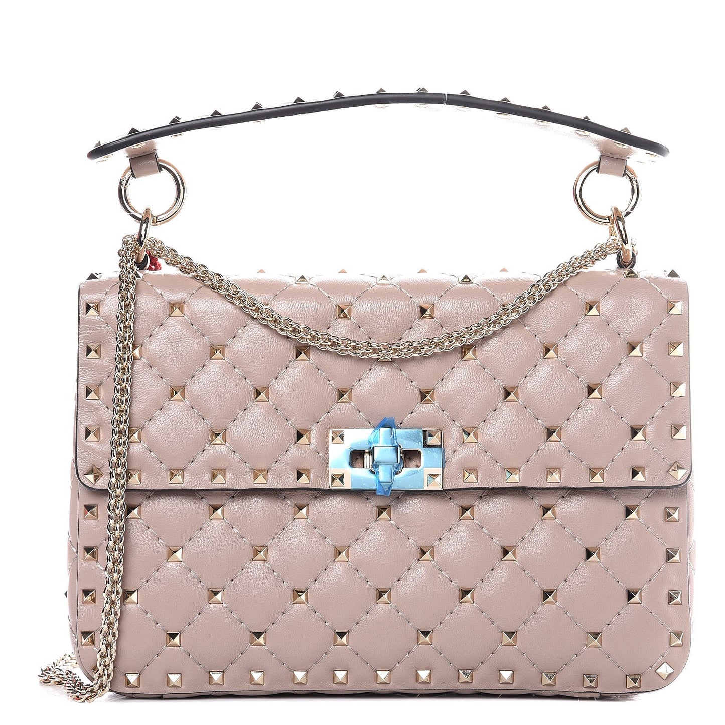 Lambskin Medium Rockstud Spike Shoulder Bag Poudre