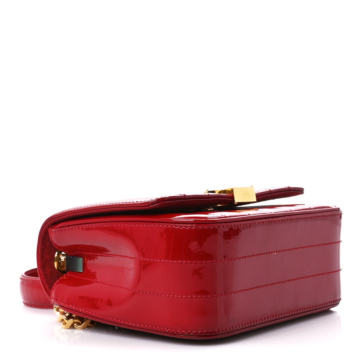 Saint Laurent Patent Matelasse Monogram Small Vicky Chain Bag Red 4 of 12