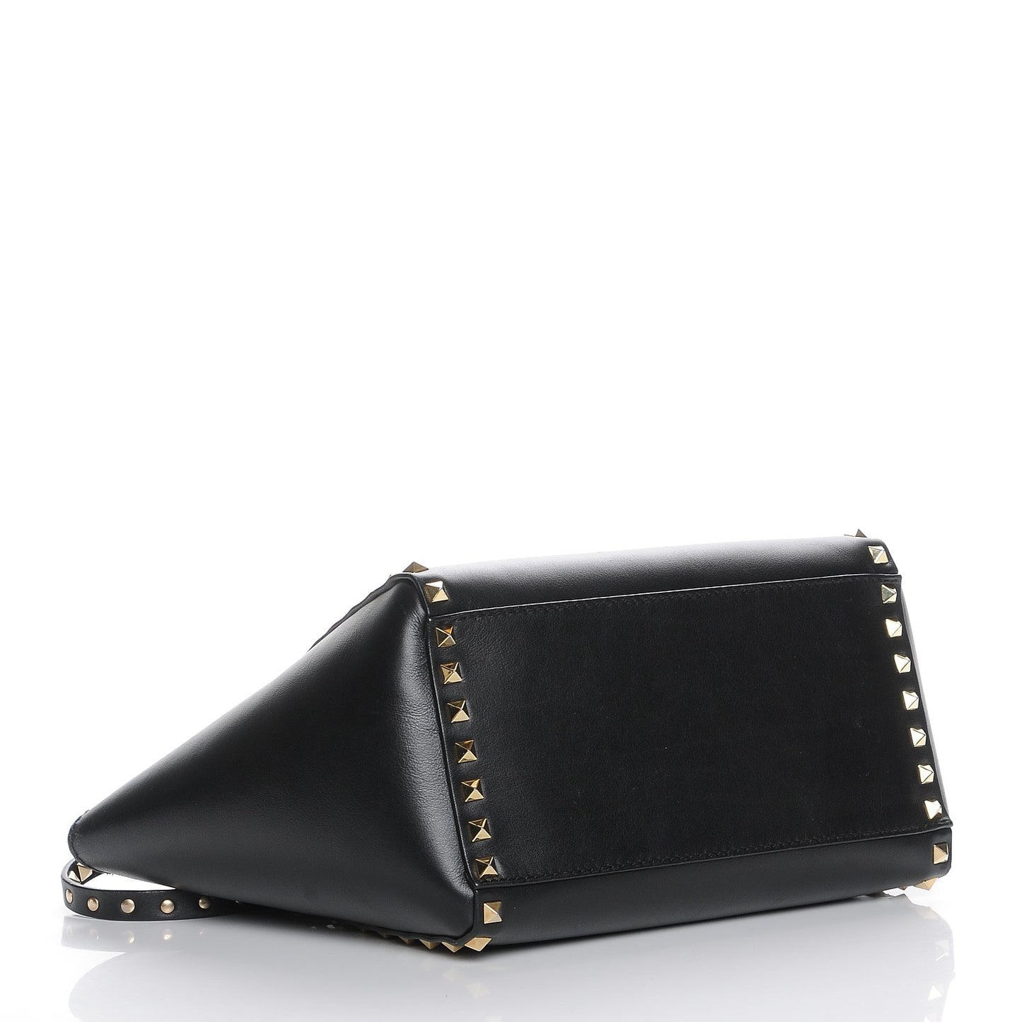 Vitello Small Rockstud Double Handle Tote Black