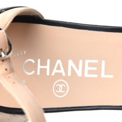 Chanel Lambskin Peep Toe Sandals 41 Beige Black 7 of 10