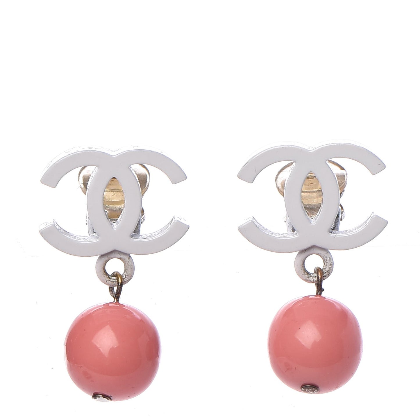 Enamel Bead CC Drop Clip On Earrings Pink