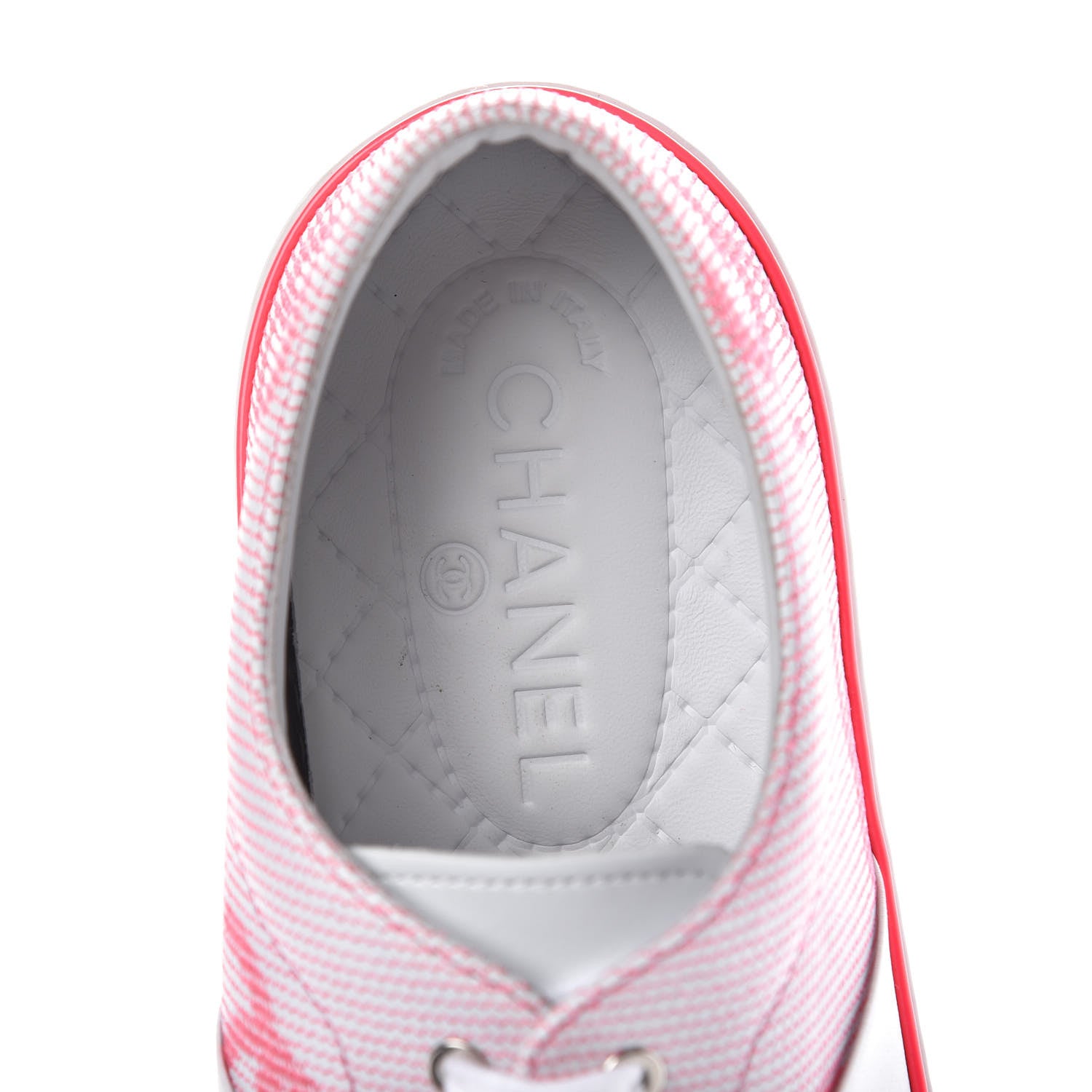 Chanel Embroidered Calfskin Womens CC Sneakers 40 White Fluo Pink 6 of 10