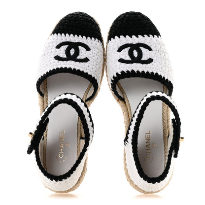 Chanel Braided Knit Cap Toe CC Ankle Strap Espadrilles 39 White Black 2 of 12
