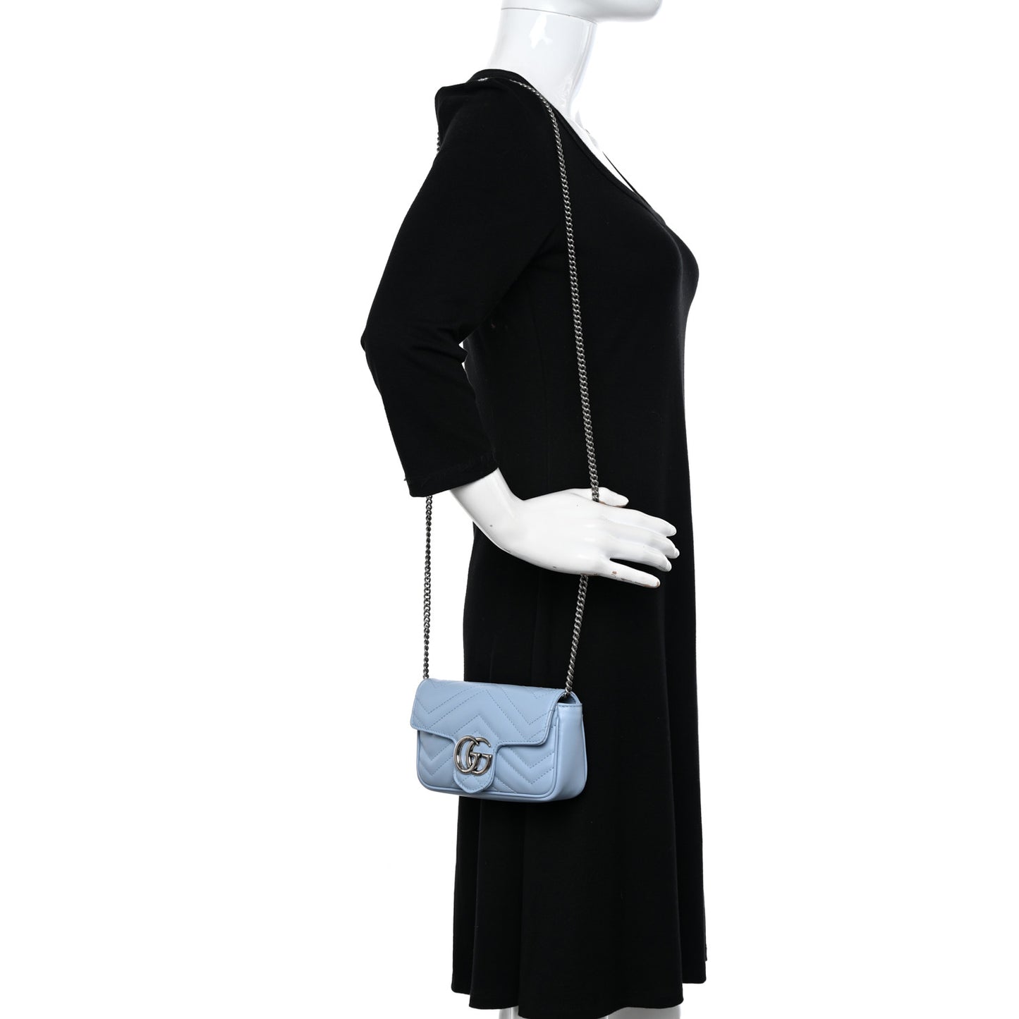 Calfskin Matelasse Super Mini GG Marmont Shoulder Bag Porcelain Light Blue
