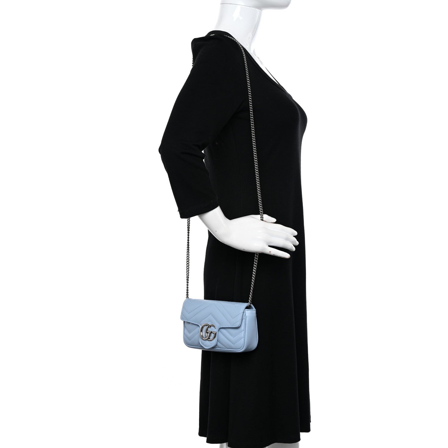 Gucci Calfskin Matelasse Super Mini GG Marmont Shoulder Bag Porcelain Light Blue 2 of 11