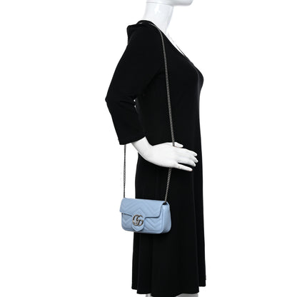 Gucci Calfskin Matelasse Super Mini GG Marmont Shoulder Bag Porcelain Light Blue 2 of 11
