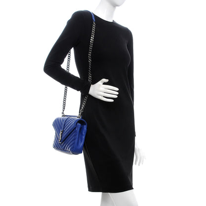 Saint Laurent Sheepskin Matelasse Chevron Monogram Medium College Bag Royal Blue 2 of 9