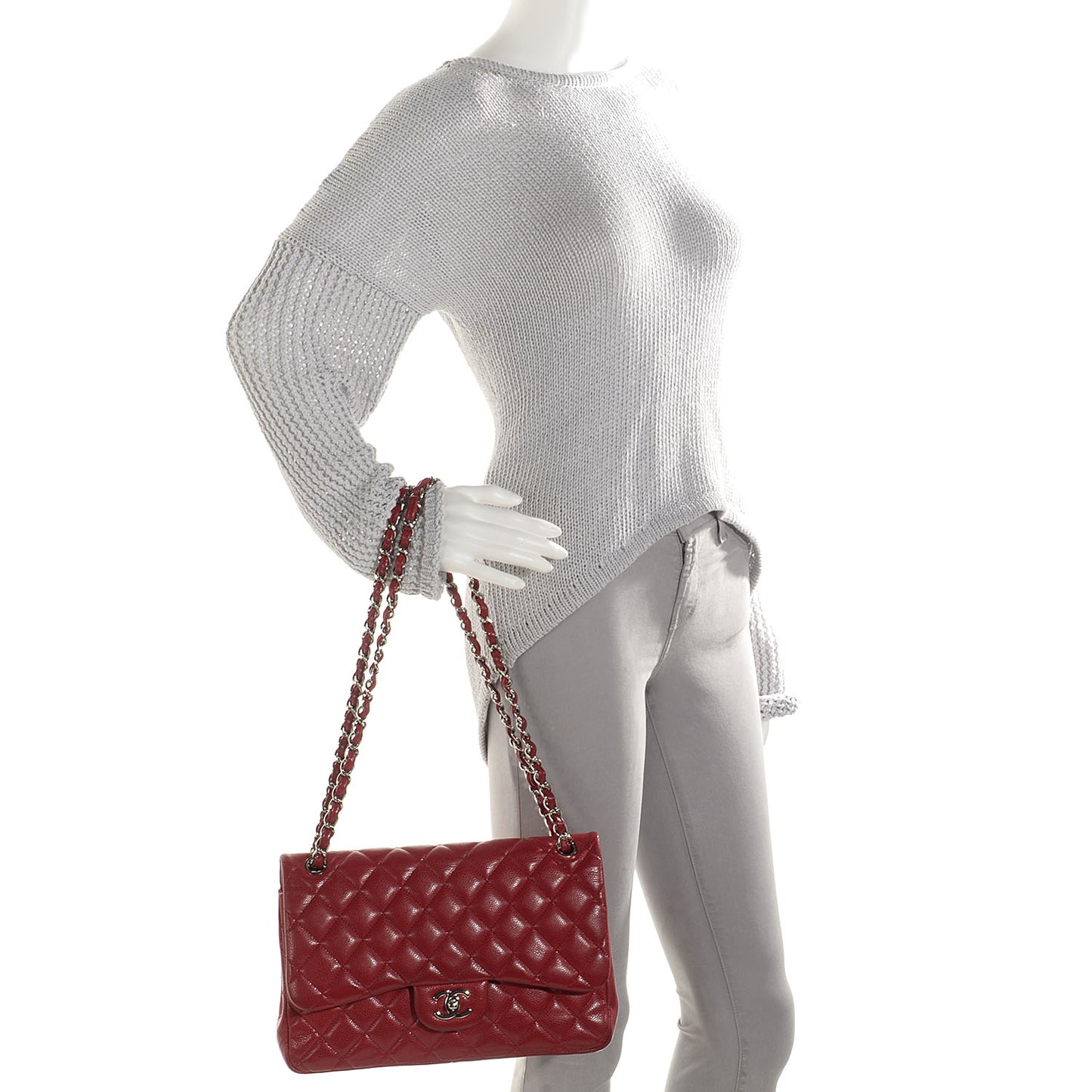 Caviar Jumbo Double Flap Dark Red