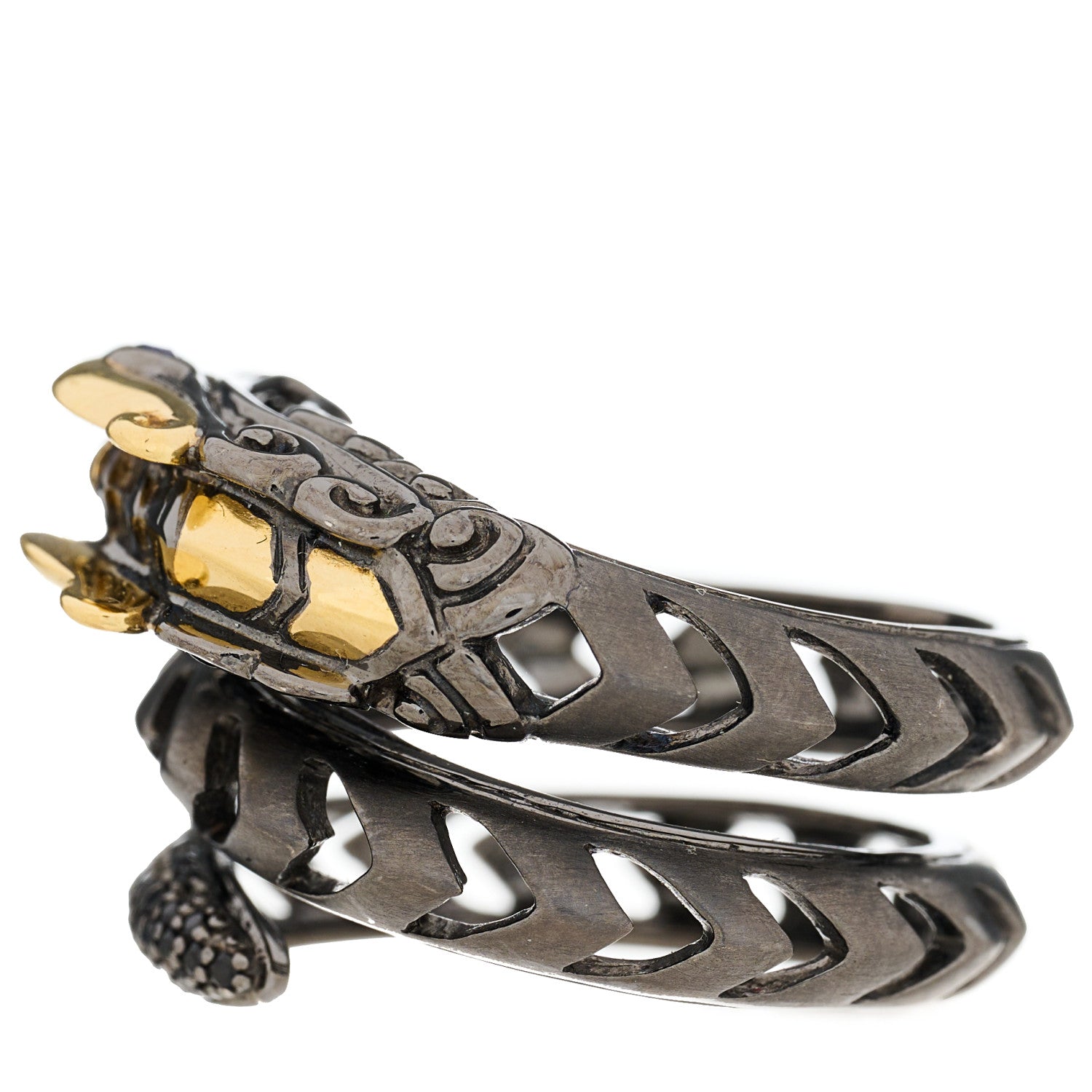 John Hardy Darkened Sterling Silver 18K Yellow Gold Blue Sapphire Black Spinel Naga Ring 55 7.25 4 of 7