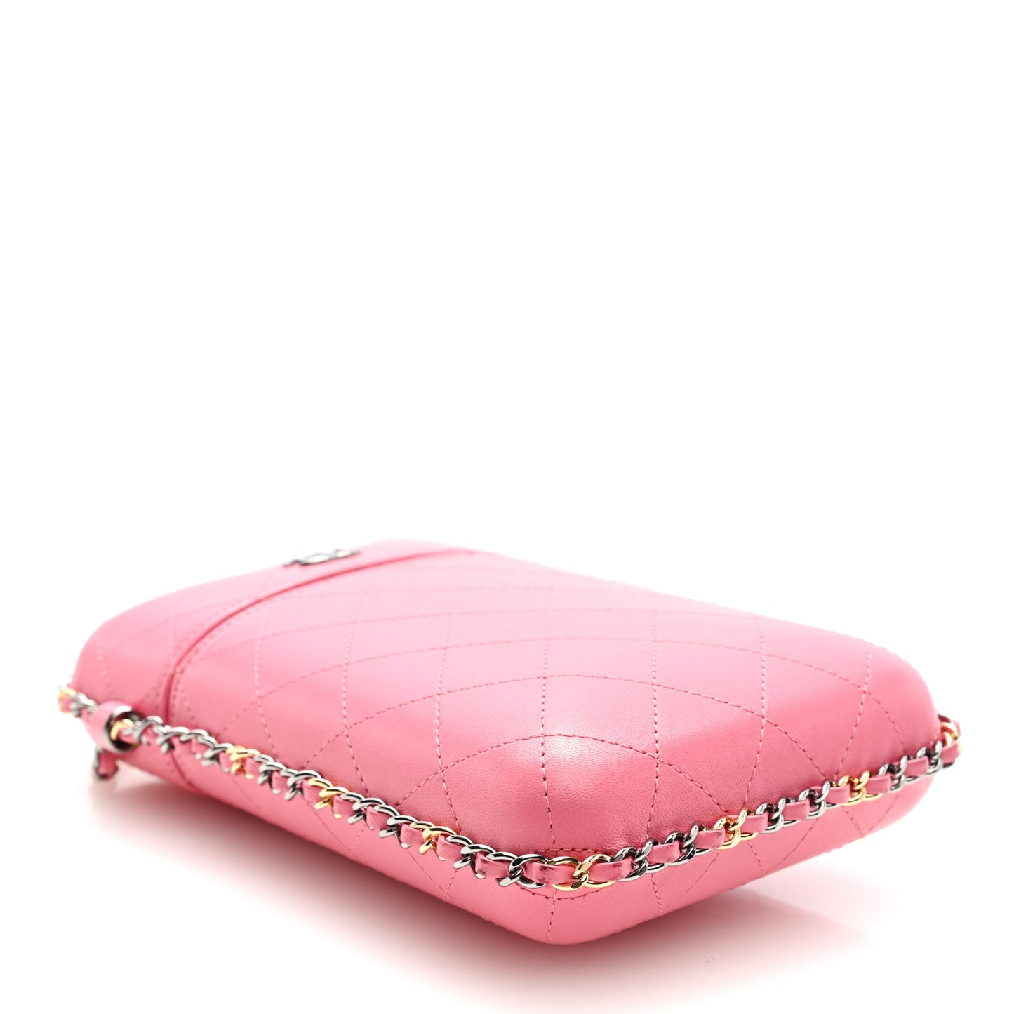 Lambskin Quilted Chain Around Phone Holder Pink