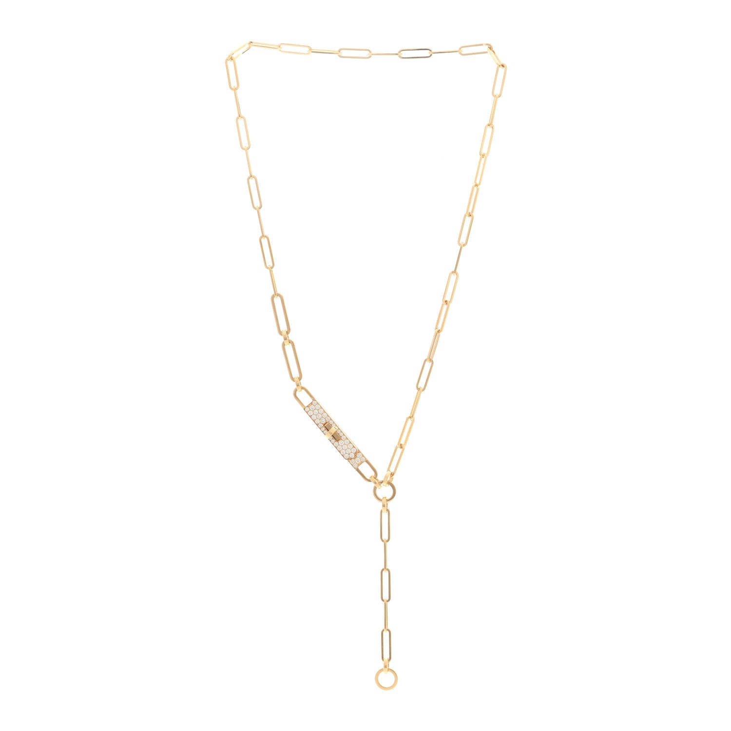 Hermes 18K Rose Gold Diamond Pave PM Kelly Chaine Lariat Necklace ST 5 of 7
