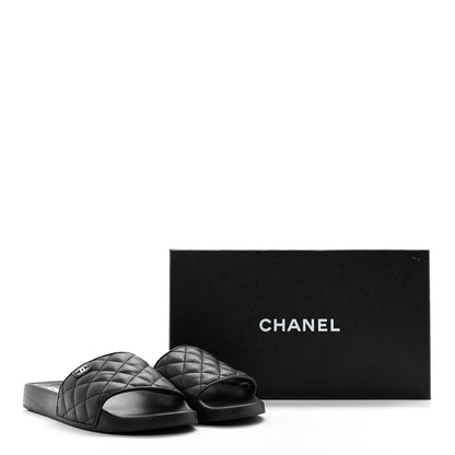 Chanel Lambskin Quilted CC Mules Sandals 40 Black 10 of 10