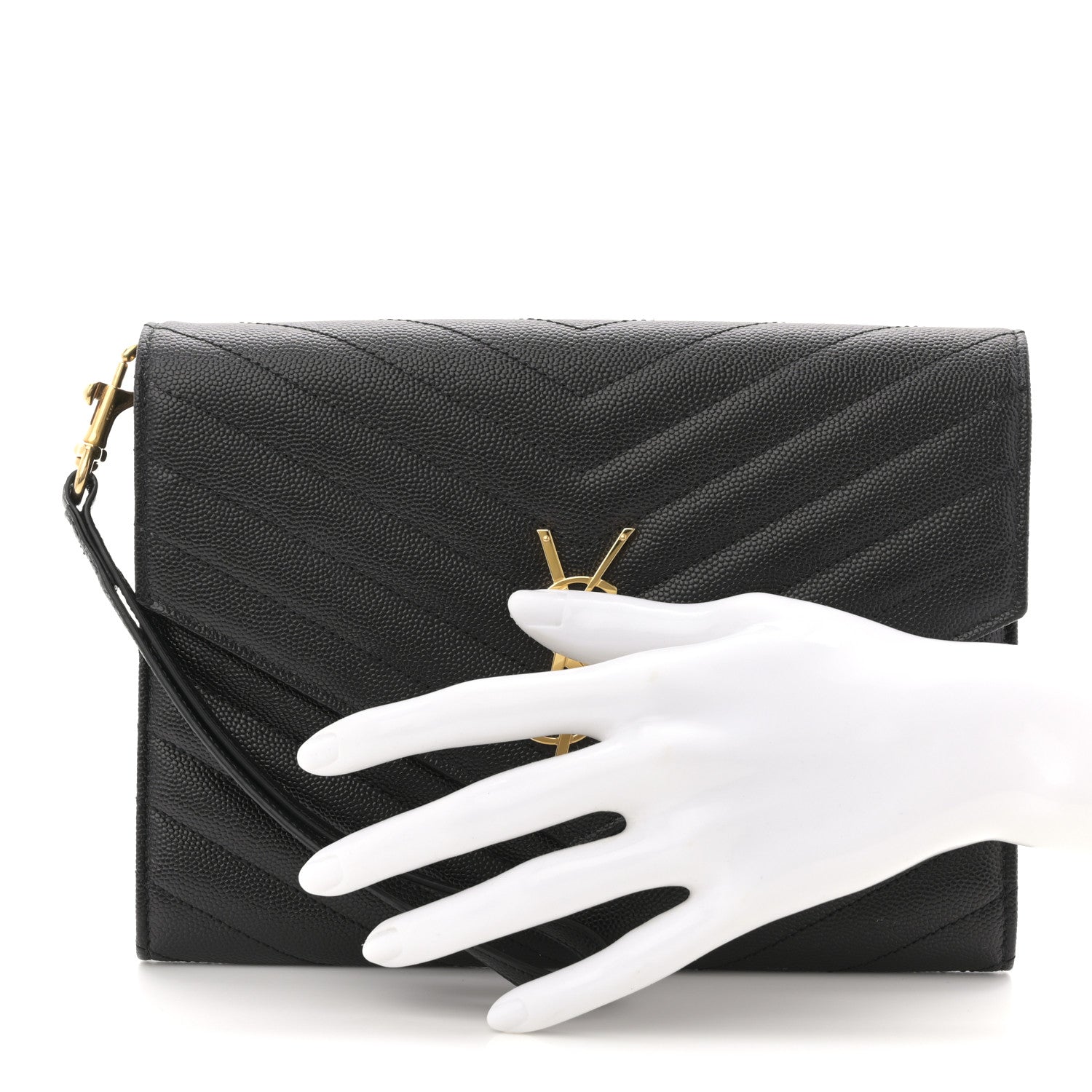 Saint Laurent Grain De Poudre Matelasse Chevron Monogram Envelope Clutch Black 2 of 8