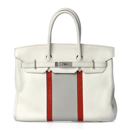 Hermes Taurillon Clemence Lizard Club Birkin 35 Blanc Gris Perle Sanguine 1 of 18