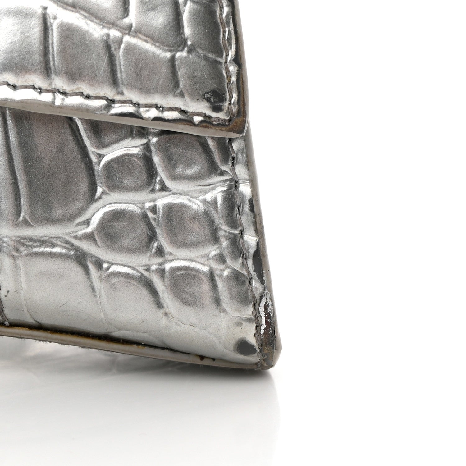 Balenciaga Metallic Calfskin Crocodile Embossed Hourglass Top Handle Bag XS Silver 16 of 27