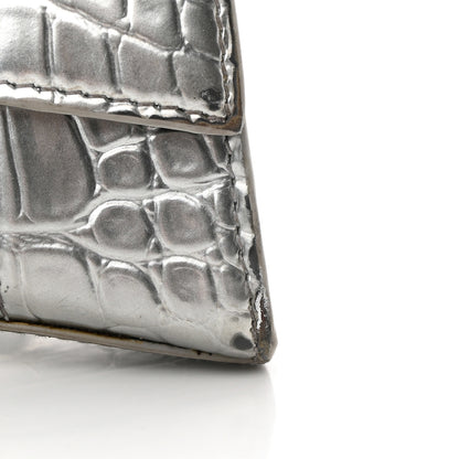 Balenciaga Metallic Calfskin Crocodile Embossed Hourglass Top Handle Bag XS Silver 16 of 27