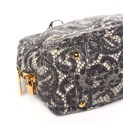 Prada Cervo Lux Print Lace Bauletto Bag Talco 8 of 10
