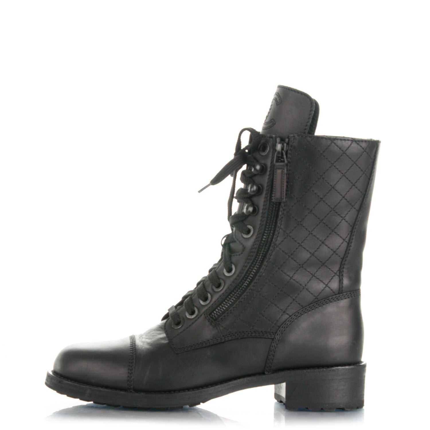 Chanel Calfskin Combat Boots 39.5 Black 1 of 8