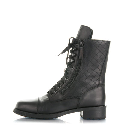Chanel Calfskin Combat Boots 39.5 Black 1 of 8