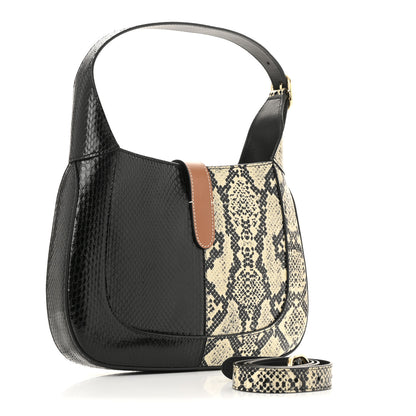 Gucci Snakeskin Small Jackie 1961 Hobo Black Beige 3 of 11