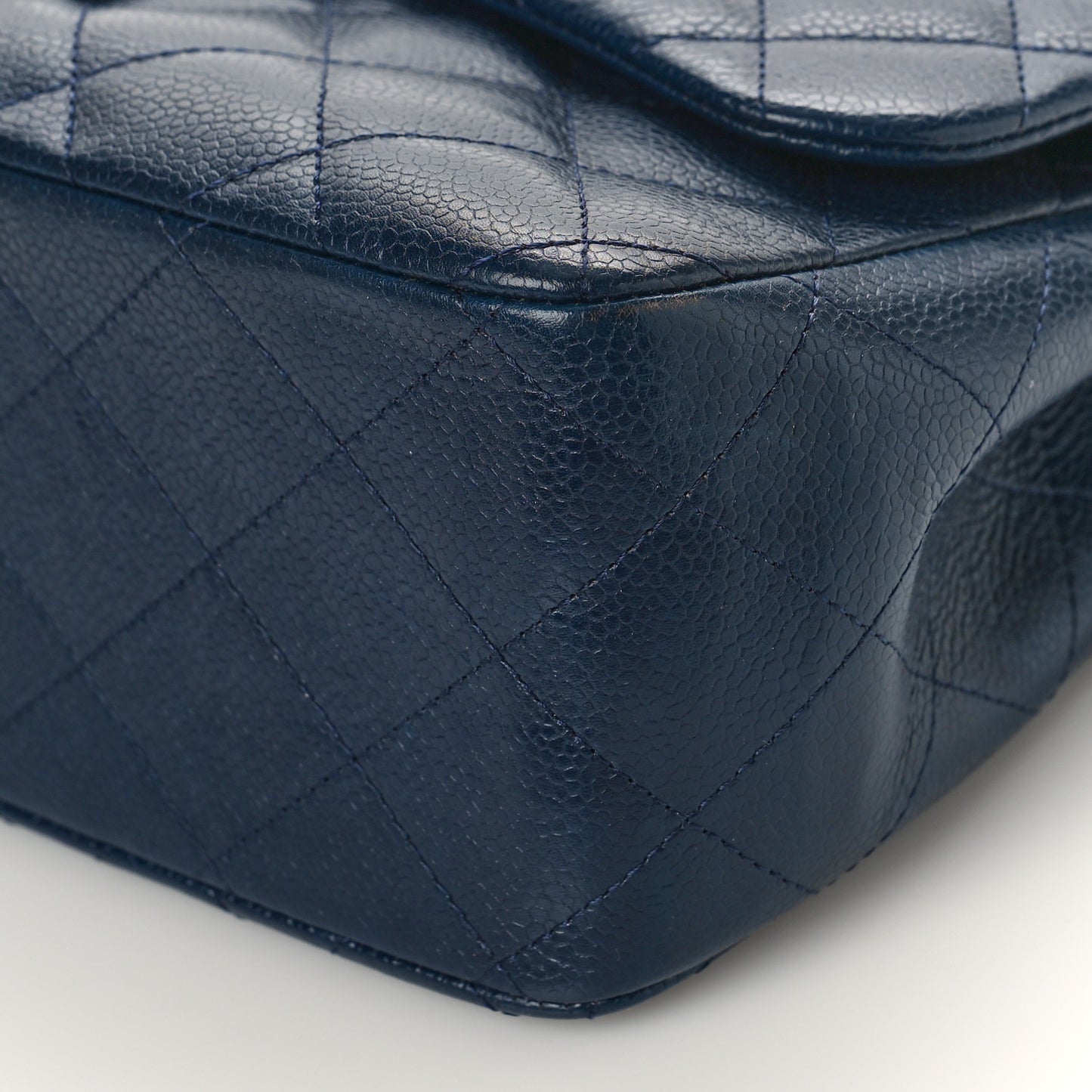 Caviar Quilted Jumbo Double Flap Navy Blue