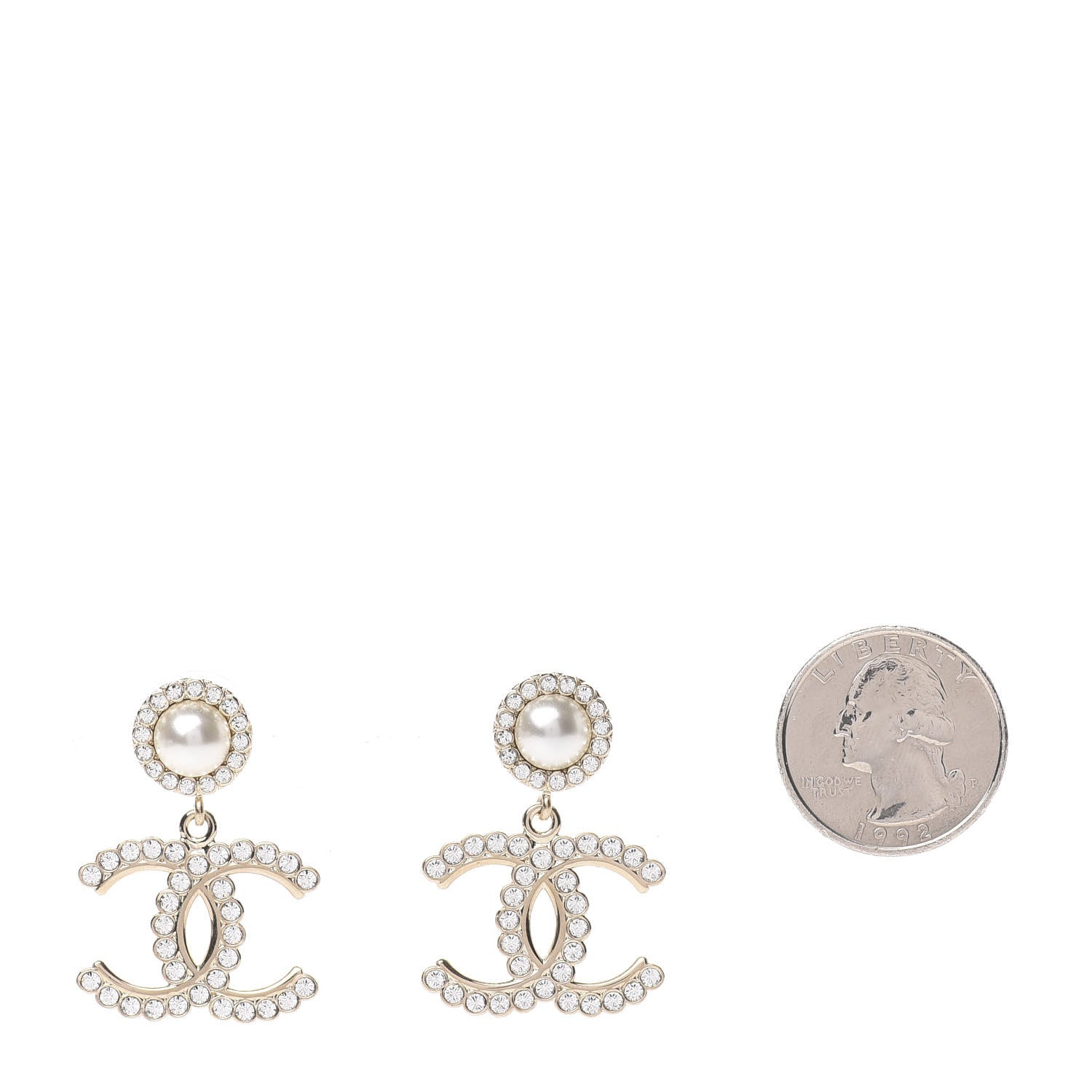 Chanel Crystal Pearl Bow-tiful CC Drop Earrings Gold 2 of 5