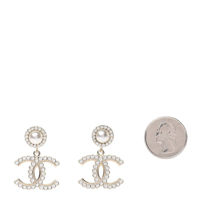 Chanel Crystal Pearl Bow-tiful CC Drop Earrings Gold 2 of 5