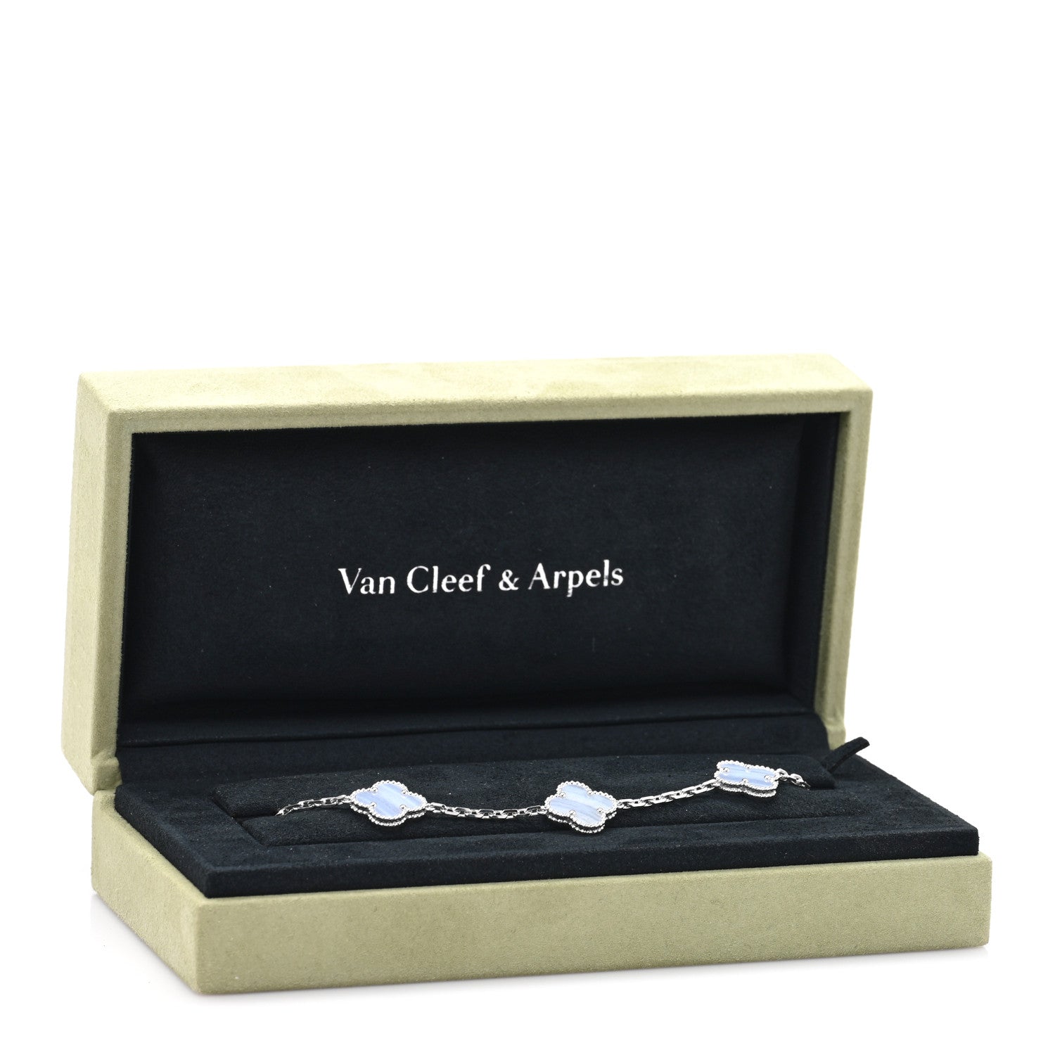 Van Cleef & Arpels 18K White Gold Chalcedony 5 Motifs Vintage Alhambra Bracelet 4 of 4