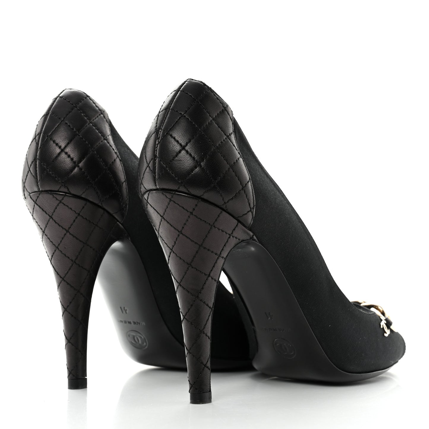 Nylon Lambskin Quilted Chain Peep Toe Pumps 41 Black