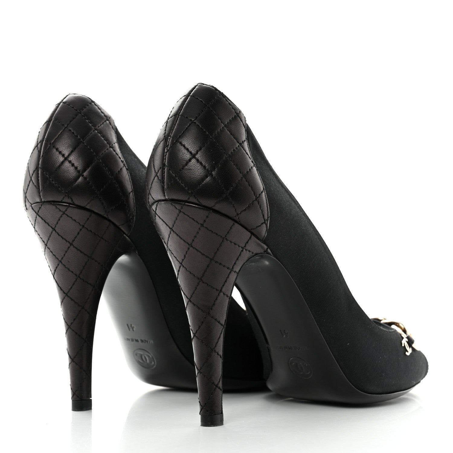 Chanel Nylon Lambskin Quilted Chain Peep Toe Pumps 41 Black 4 of 8