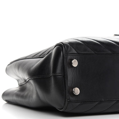 Saint Laurent Smooth Calfskin Matelasse Chevron Monogram Shopping Bag Black 7 of 13