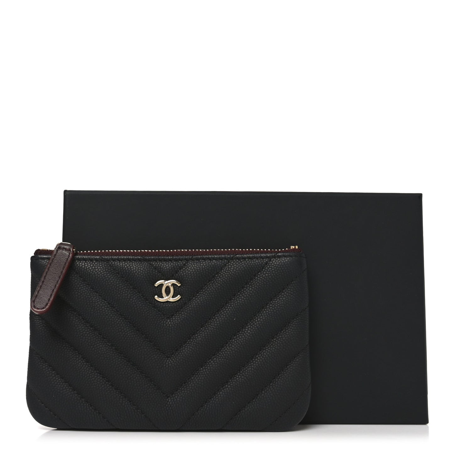 Caviar Chevron Quilted Small Cosmetic Case Black