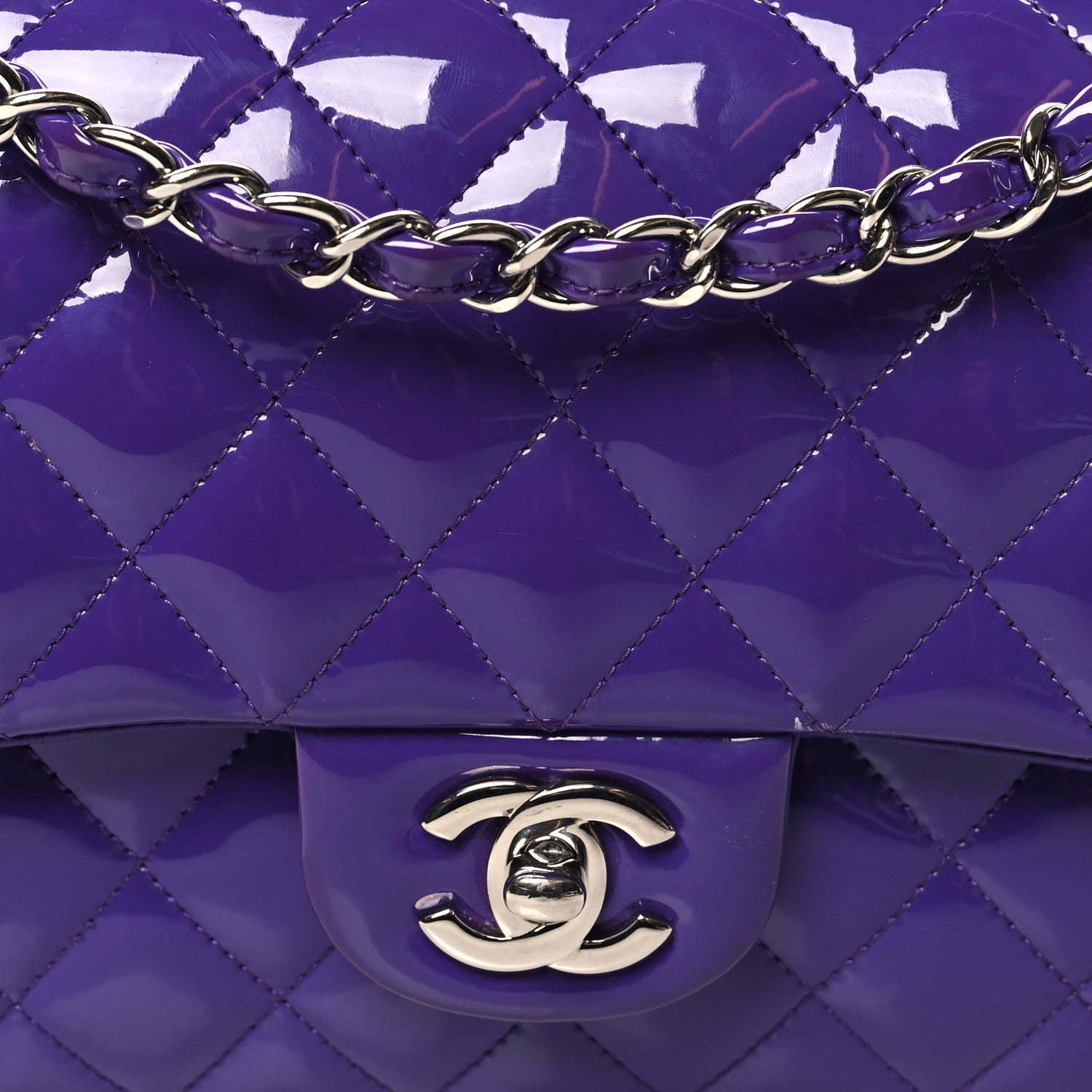 Chanel Patent Calfskin Quilted Medium Double Flap Purple 8 of 13